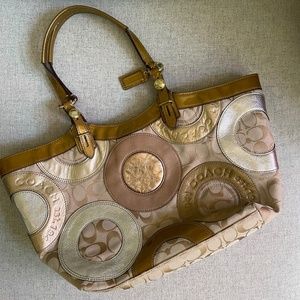 Coach Signature Bag Metallic Patchwork Tote